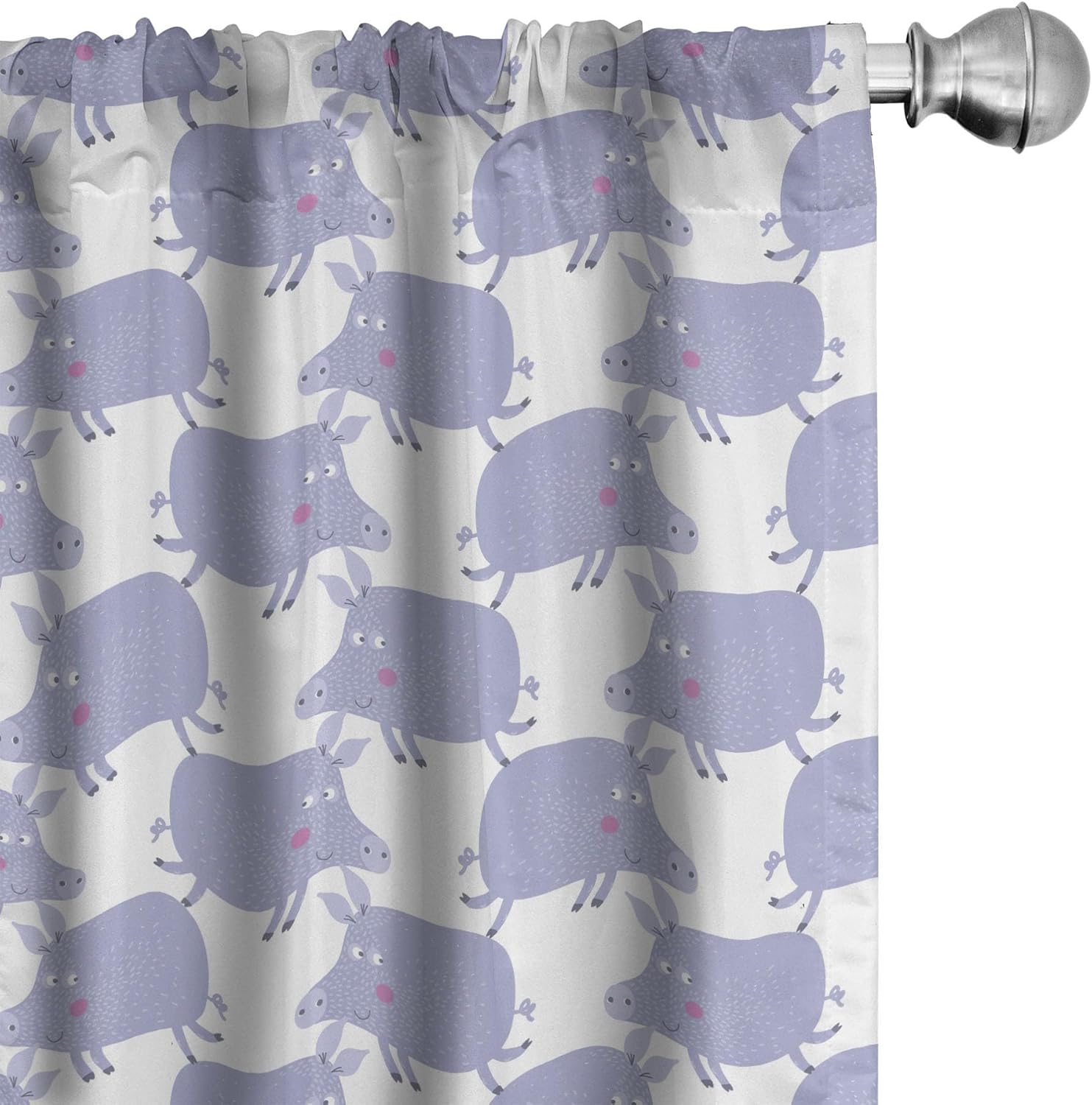 Ambesonne Pig Curtains, Pattern of Cartoon Farm Animal, Window Treatments 2 Panel Set for Living Room Bedroom, Pair of - 28" x 95", White Blue