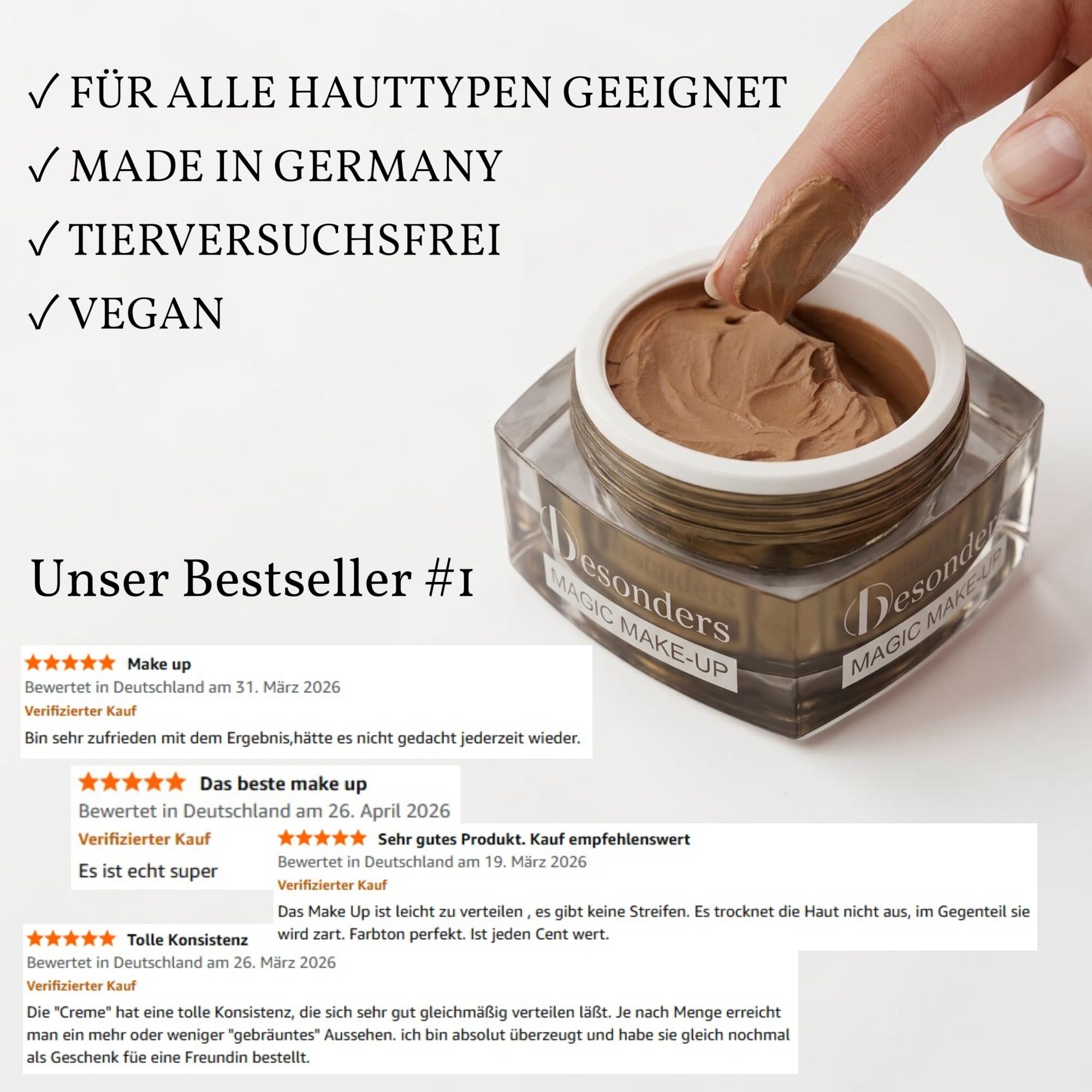 besonders 4-in-1 MAGIC MAKE-UP Wonder Mousse - Foundation, Powder, Make-Up & Concealer - Kaschiert Rötungen & Unebenheiten, perfektioniert den Teint - Mattierendes Finish mit Pflege - Made in Germany