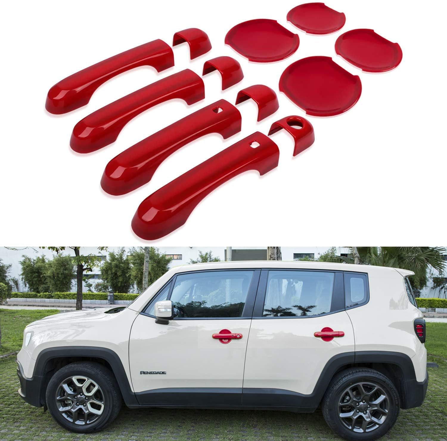 Door Handle Cover with Smart Keyhole and Cup Bowl Cover Trim Fit for 2015-2021 Jeep Renegade(12 PCS)