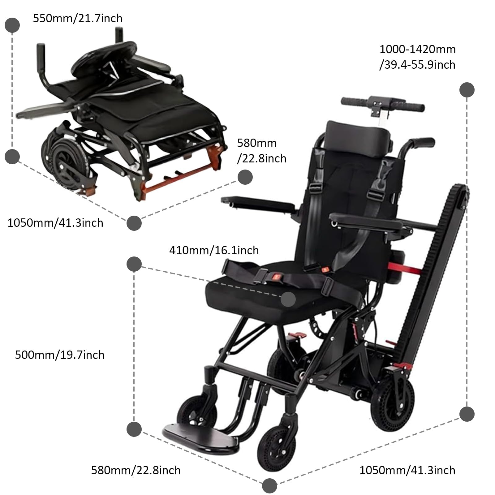 Silla de Ruedas para Subir Escaleras, Silla de Ruedas Eléctrica Plegable Ligera, Adecuada para Personas Mayores con Discapacidad, con Una Carga de 330 Libras, Ayudas Móviles y de Vida Diaria (Negro)