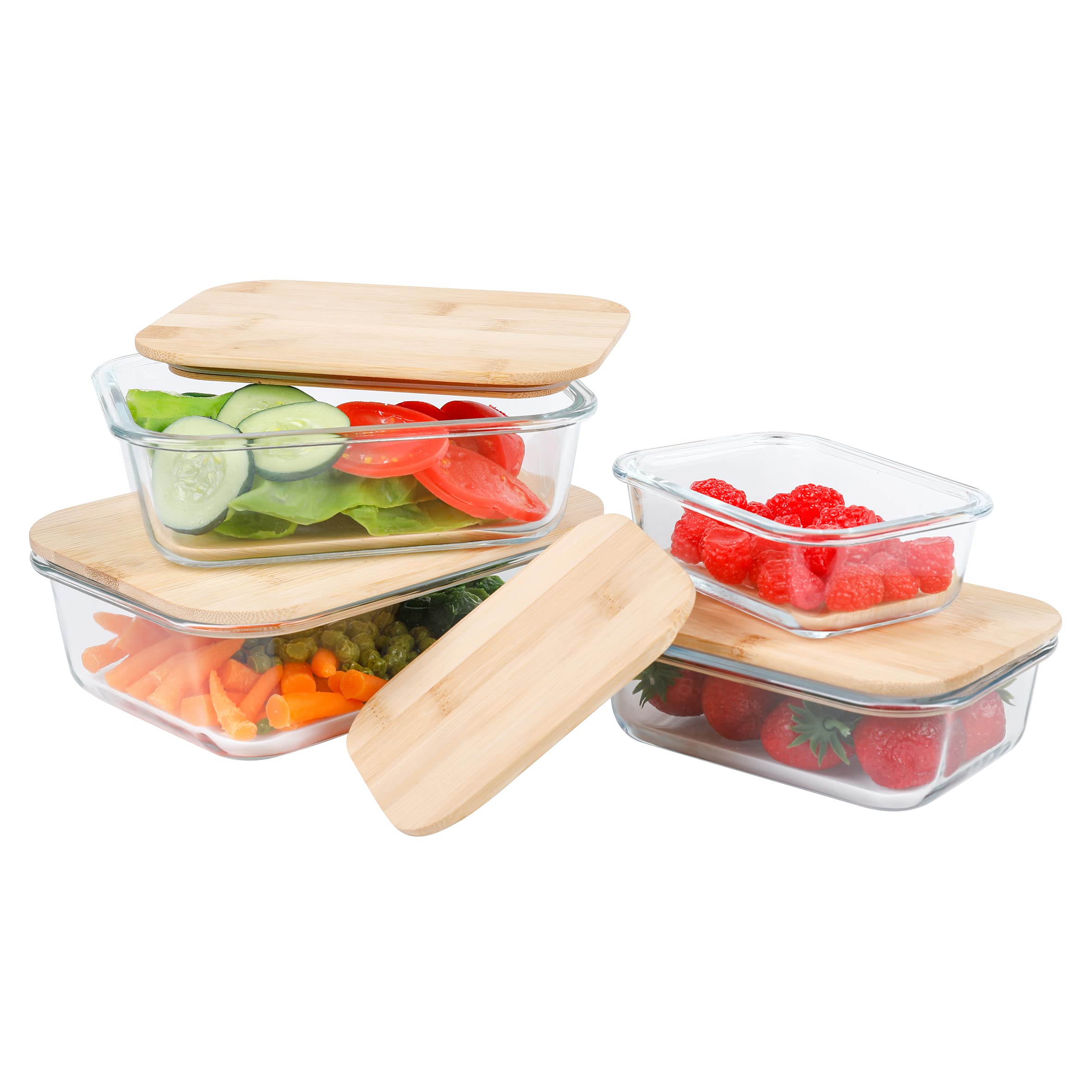 axentia 133785 Glass Food Storage Containers Set of 4 Transparent Wood Colours