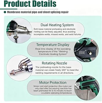 PVC Pipe Welding Machine, 1600W Hand Extrusion Welder Machine, Dual Heating Hot Air Plastic Welder Machine, Plastic Welder Machine for Welding HDPE PP Pipe Or Water Tanks