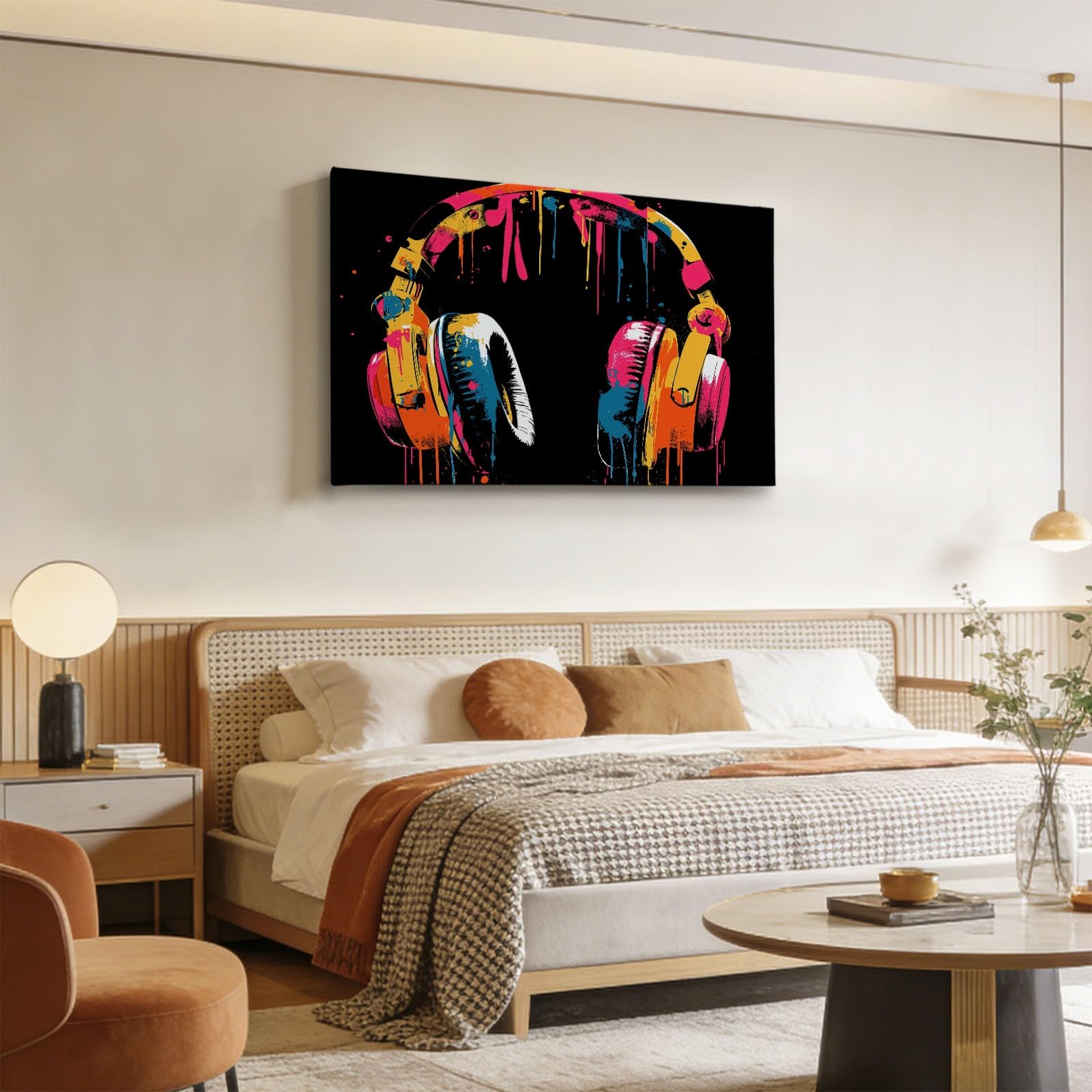 XXL Grand Tableau sur Toile avec Cadre Gaming Graffiti Art Casque, Impression Murale Décoration Salon Bureau Restaurant – Image sur Toile Moderne 120x80 cm