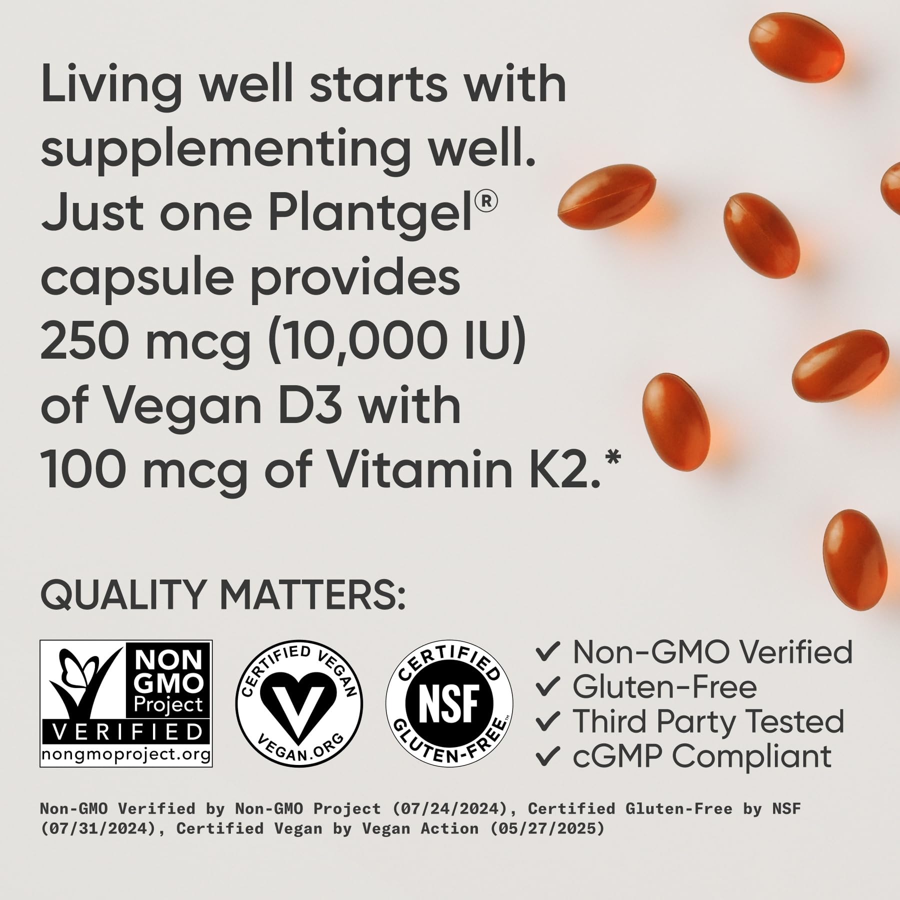 Sports Research® Vegan Vitamin D3 + K2 w/Coconut Oil, 60 Count Plantgels™ — Amazon image 4