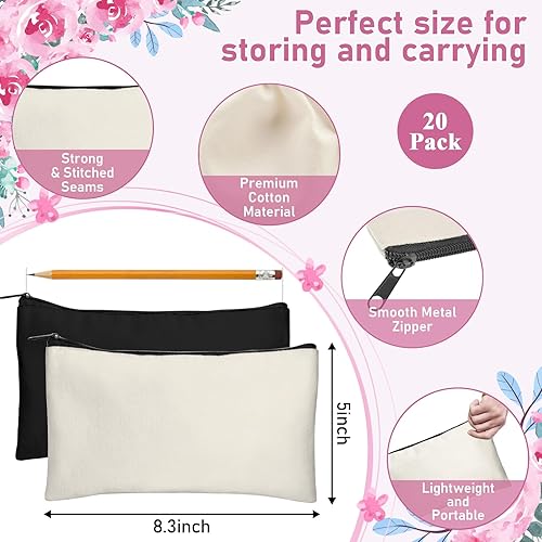 Miniatura 2 de Legigo Bolsa de Lona en Blanco con Cremallera Estuche Bolsas de Maquillaje a Granel - Estuche de Lona Multiusos para Lápices con Cremallera