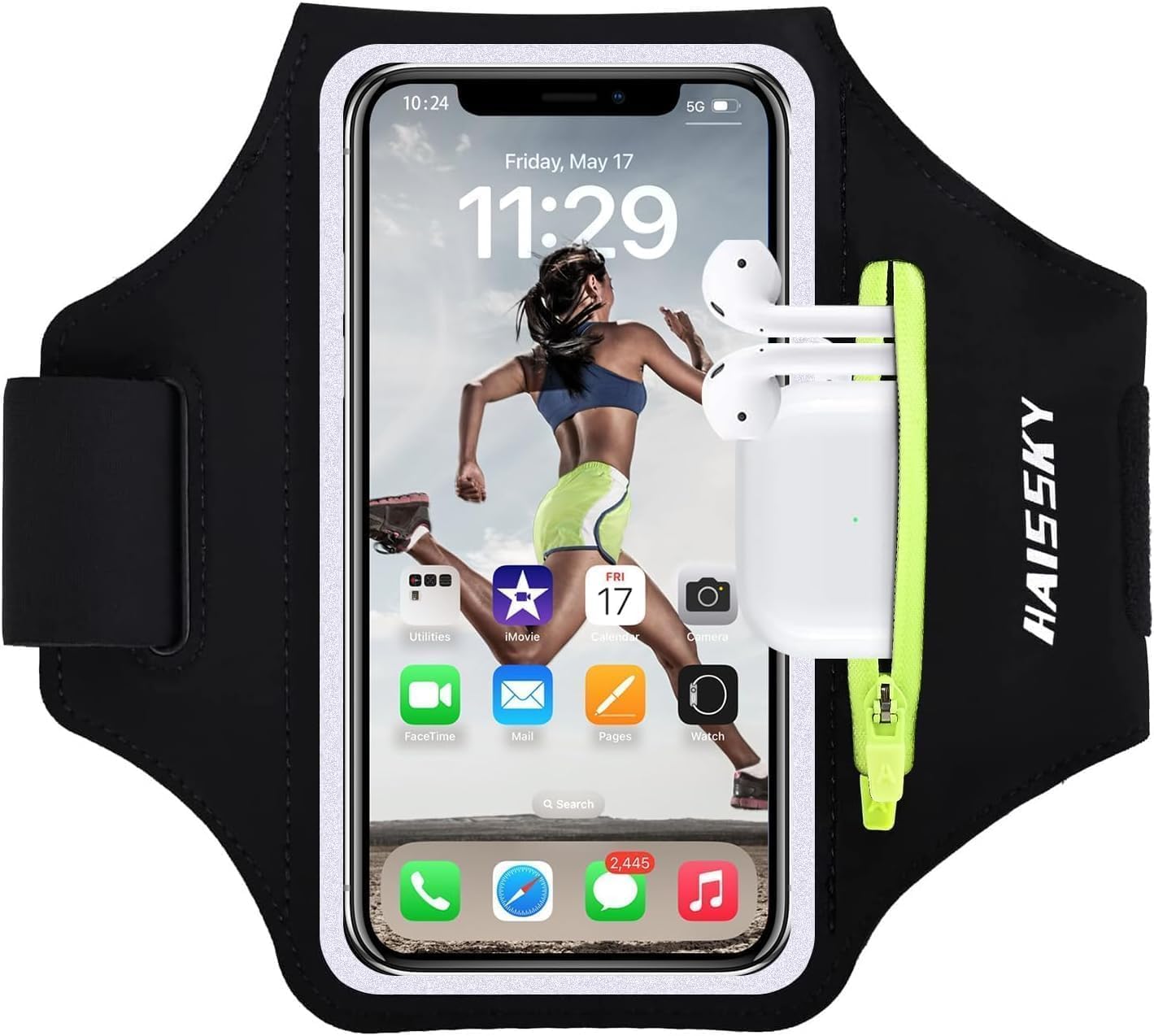 Running Mobile Armband with Headphone Bag for iPhone 16 15 14 13 12 11 Pro Max, Adjustable Sports Running Armband, Mobile Phone Holder Running up to 6.9 Inches for Running, Gym, Walking, Cycling