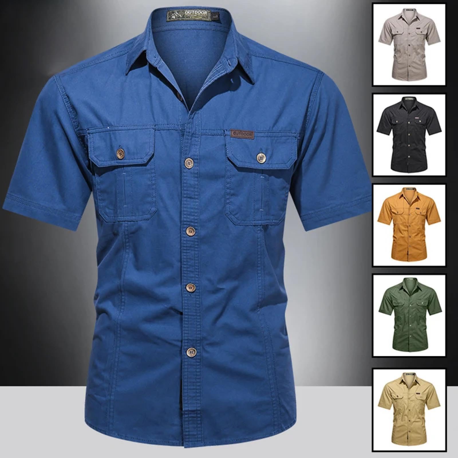 Camiseta De Manga Corta T-Shirt Denim Camisas De Manga Corta para Hombre Camisas Informales De Algodón Senderismo Al Aire Libre Ropa De Pesca