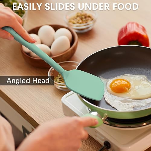 Miniatura 6 de Coukre Juego de 3 espátulas de silicona, resistentes a altas temperaturas, sin BPA, espátula para pescado, volteador sólido y con ranuras para