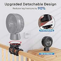 Vista 5 de Ventilador portátil para cochecito de 20000 mAh, oscilación automática de 120°, ventilador de bebé 3 en 1 con luz LED, trípode flexible desmontable