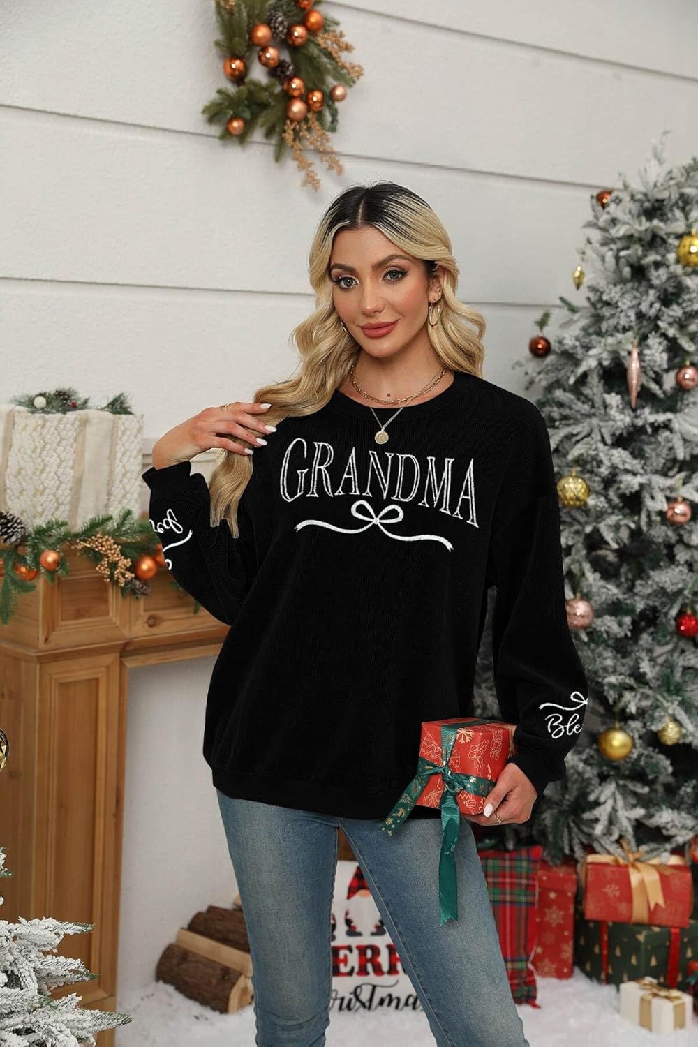 UNIQUEONE Women Grandma Sweatshirts Colorful Grandma Letter Print Embroidered Crewneck Long Sleeve Pullover Tops - Image 3