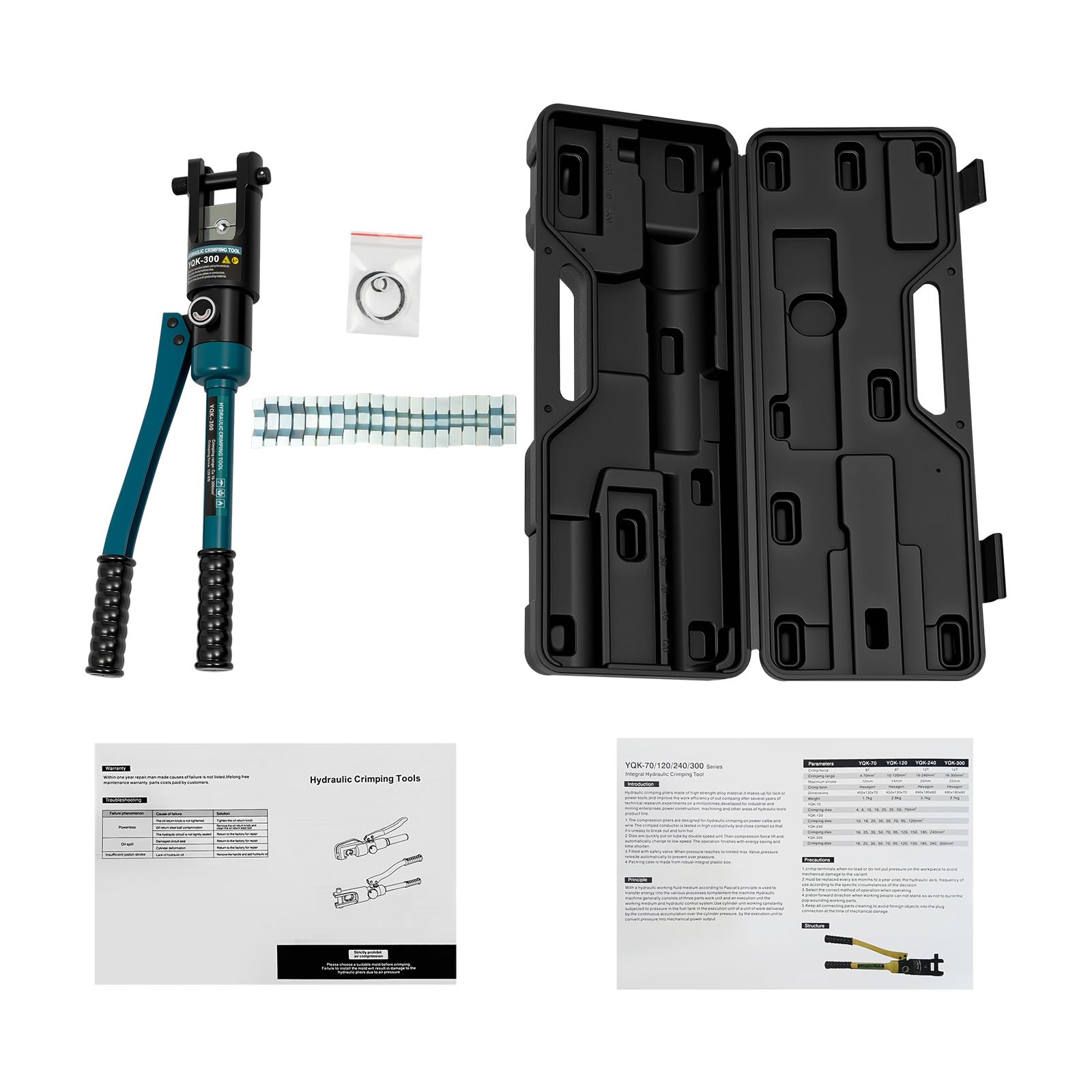 Pinza crimpatrice idraulica, 12 tonnellate, 120 KN, 16-300 mm², con 11 matrici, crimpatura esagonale, testa girevole a 360°, valvola di ritorno dell'olio, strumento professionale per elettricisti