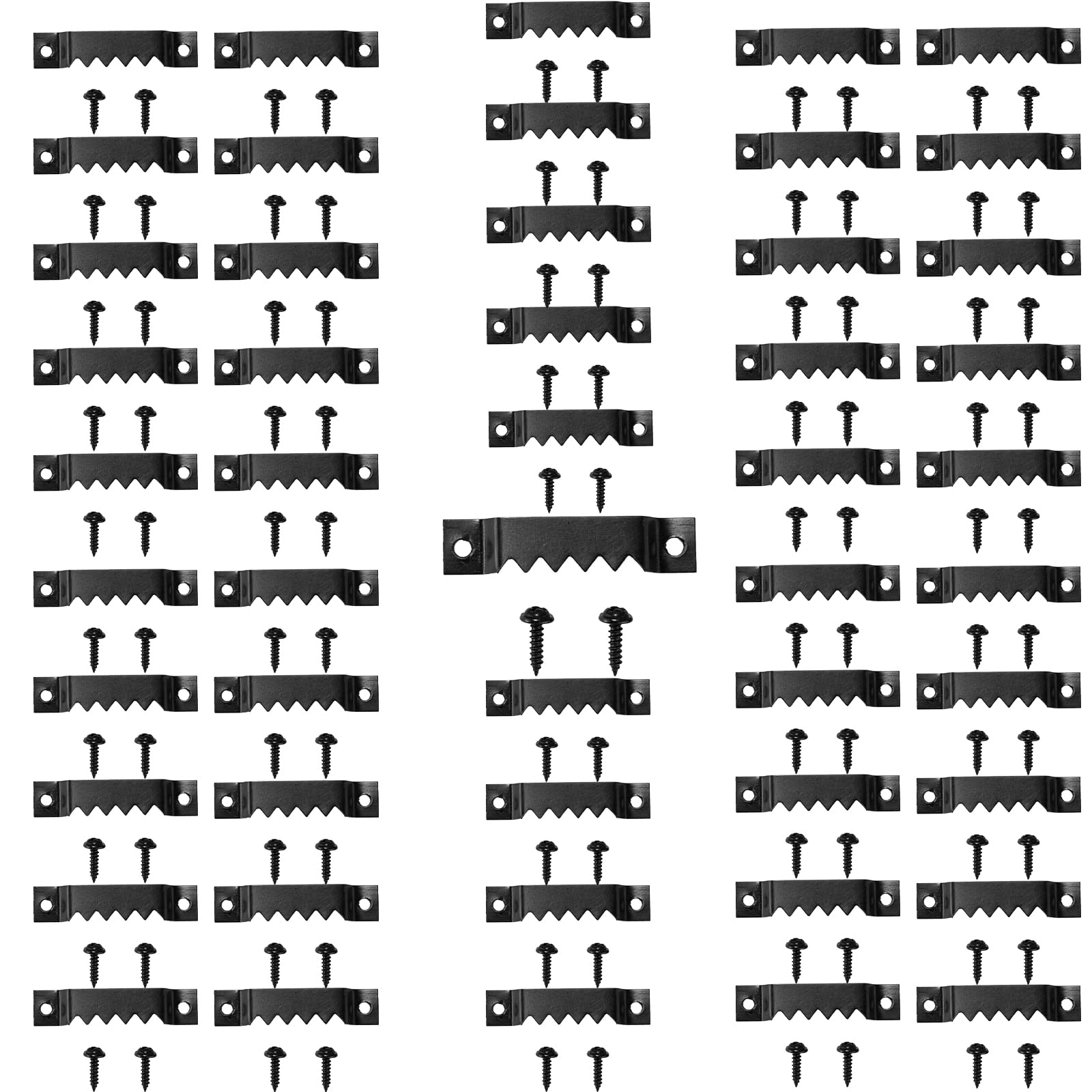 Sunmns Lot de 150 crochets en dents de scie pour cadre photo avec vis, noir