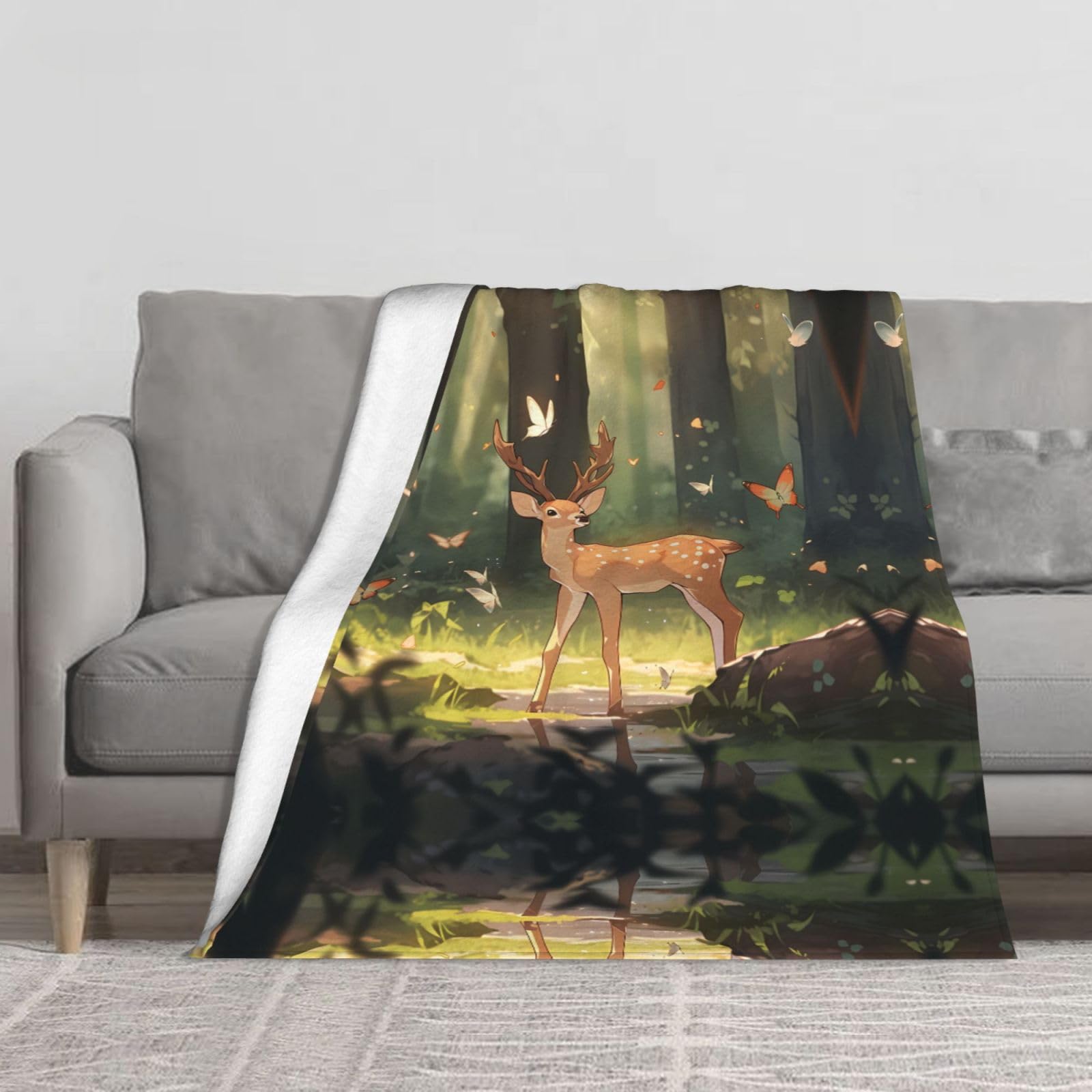 Blwslc Black Thickened Flannel Blanket Bambi Printed Blanket Suitable For Rooms Home Décor Travel And Camping 60X50 Inches