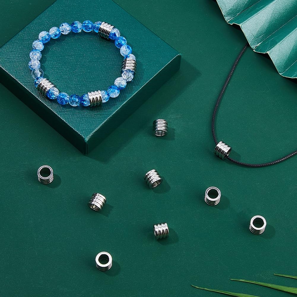 DICOSMETIC 30Pcs Stainless Steel European Bead 10mm Large Hole Beads Metal Column Beads Grooved Loose Spacer Bead for DIY Necklace Bracelet Earring Jewelry Making, Hole: 6.5mm - Image 5