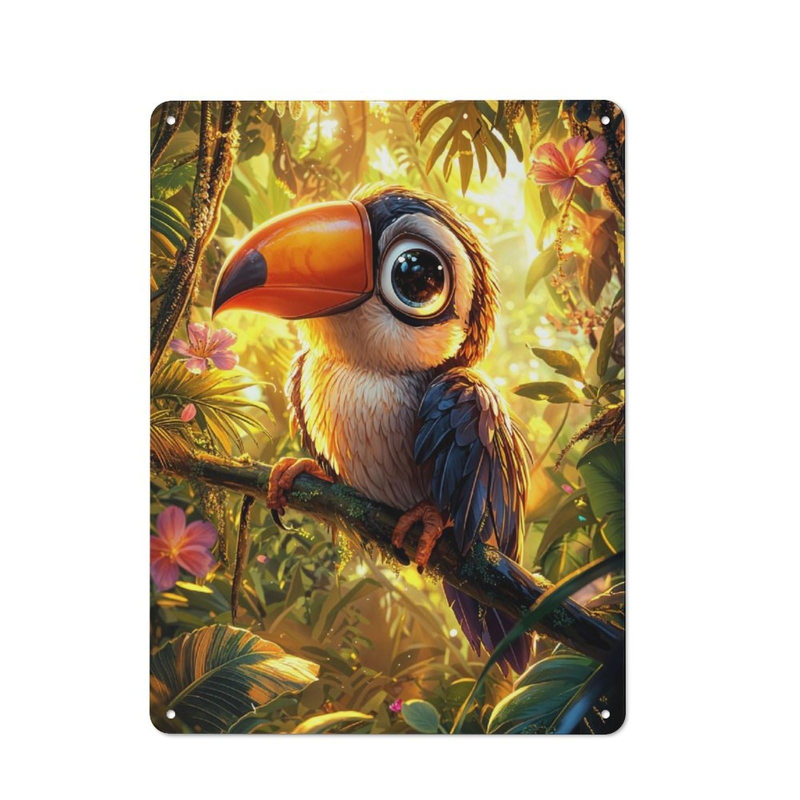 Junmoney Cute Toucan In Jungle Vintage Metal Plaque 40X30cm For Café Or Home Bar, For Vintage Wall Decor Fans, For Home Office And Studio Walls