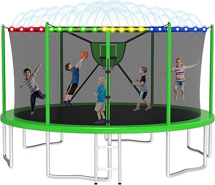 2025 Upgrade 1500LBS Outdoor Tranpoline for Kids and Adults 【Easy to Install & Built to Last】 10FT 12FT 14FT 16FT Recreational Tranpolines with Net, Basketball Hoop and Ladder, ASTM Approved