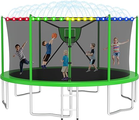 2025 Upgrade 1500LBS Outdoor Tranpoline for Kids and Adults 【Easy to Install & Built to Last】 10FT 12FT 14FT 16FT Recreational Tranpolines with Net, Basketball Hoop and Ladder, ASTM Approved