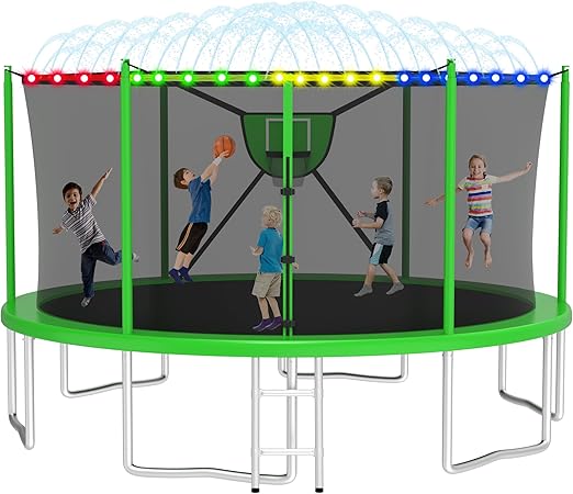 2025 Upgrade 1500LBS Outdoor Tranpoline for Kids and Adults 【Easy to Install & Built to Last】 10FT 12FT 14FT 16FT Recreational Tranpolines with Net, Basketball Hoop and Ladder, ASTM Approved