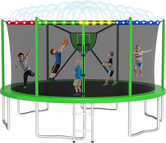 2025 Upgrade 1500LBS Outdoor Tranpoline for Kids and Adults 【Easy to Install & Built to Last】 10FT 12FT 14FT 16FT Recreational Tranpolines with Net, Basketball Hoop and Ladder, ASTM Approved