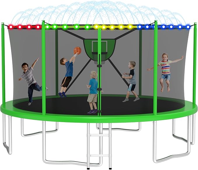 2025 Upgrade 1500LBS Outdoor Tranpoline for Kids and Adults 【Easy to Install & Built to Last】 10FT 12FT 14FT 16FT Recreational Tranpolines with Net, Basketball Hoop and Ladder, ASTM Approved