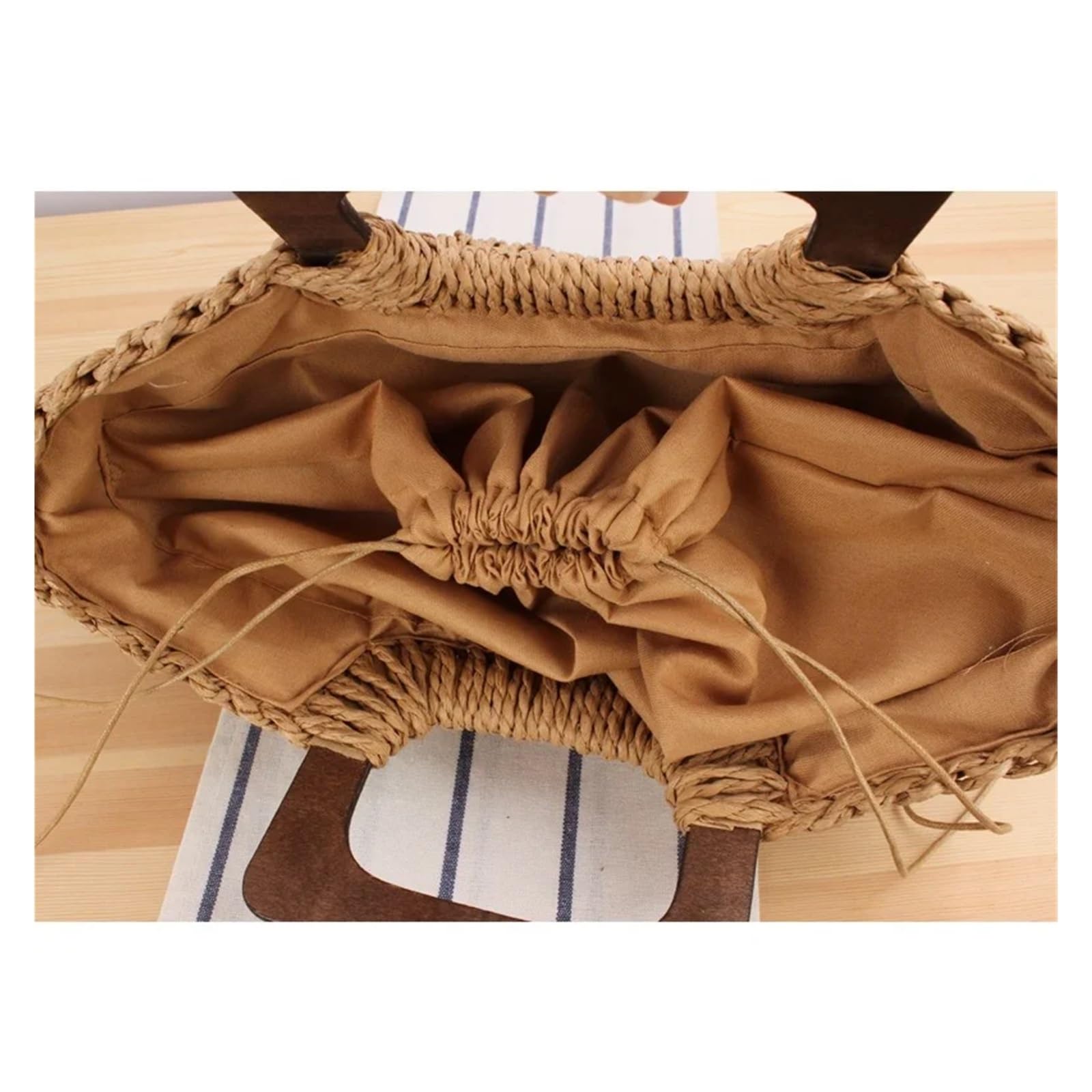 Borsa Semplice Intrecciata A Mano Con Manico In Legno | Spiaggia estiva