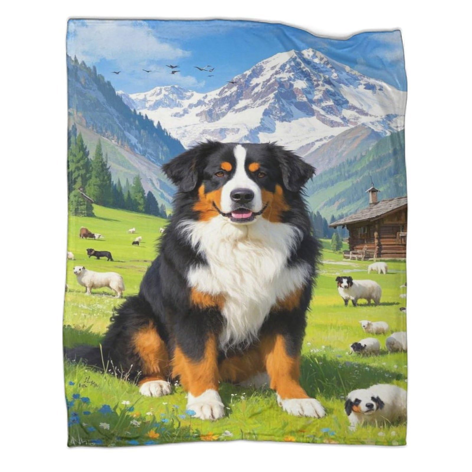 YYVKPMLXC Bernese Mountain Dog Blanket 3D Pattern Natural Scenery Flannel Throws Blankets Soft Warm for Adults Travel 50x60inch(127x152cm)