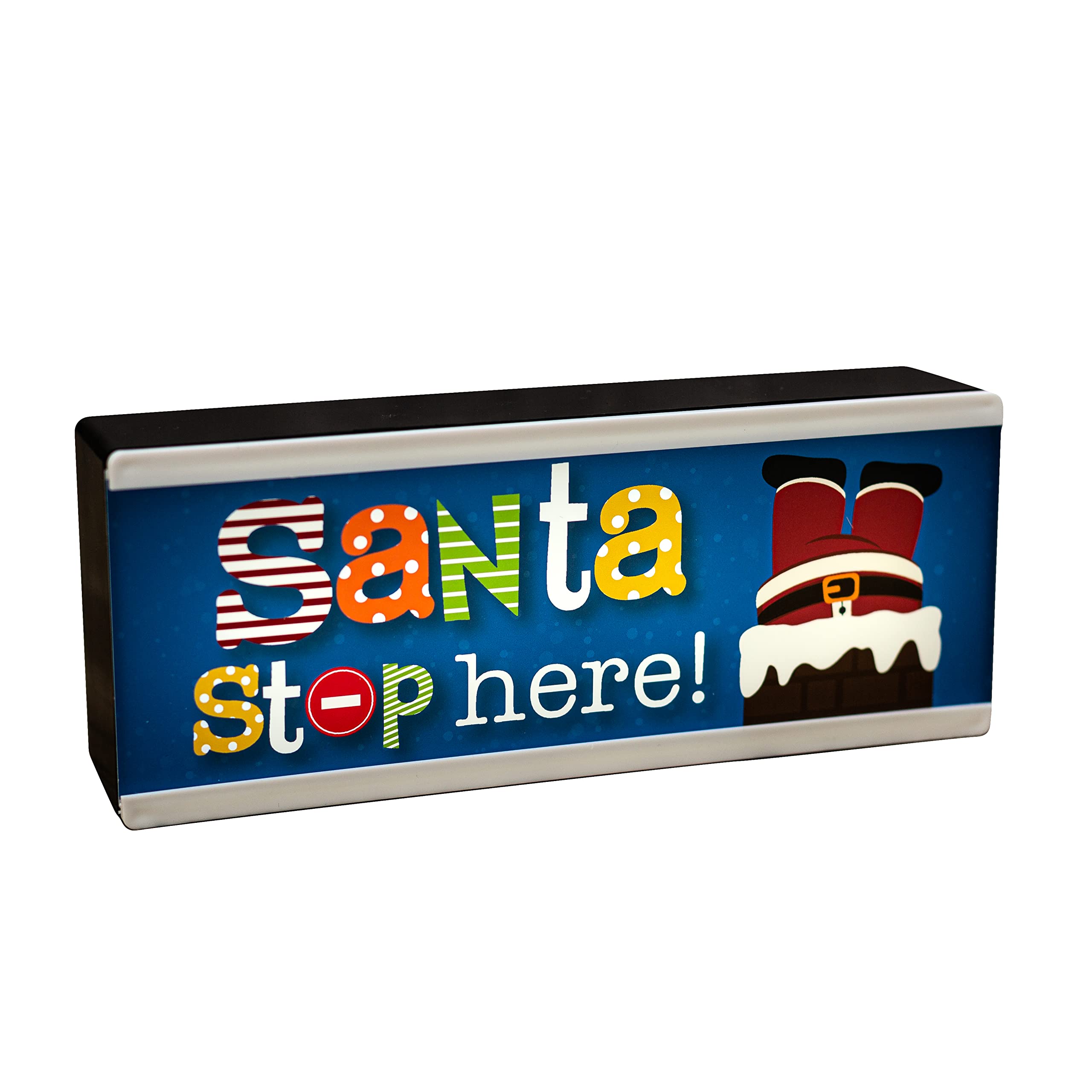 Echo Three Multi-Colored Light Up Santa Stop Here Sign | Led Christmas Light For Kids Room | Living Room | Father Christmas Décor For Kids