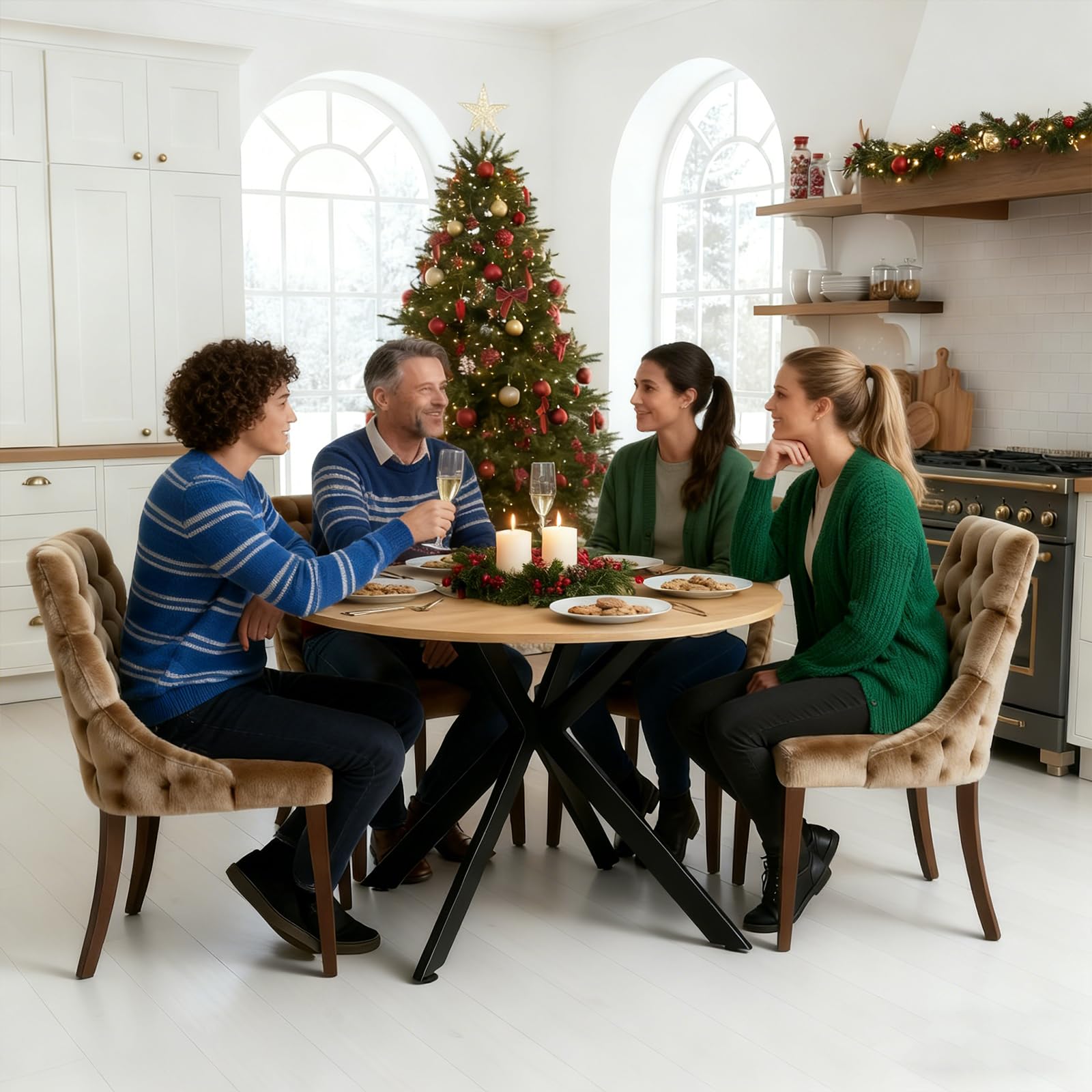 Esstisch Rund 120cm, Küchentisch, Modern Esszimmertisch, geeignet für Esszimmer, Wohnzimmer, Küche, Esstisch Rund Holz für 4-6 Personen, Braun，120x120x75cm