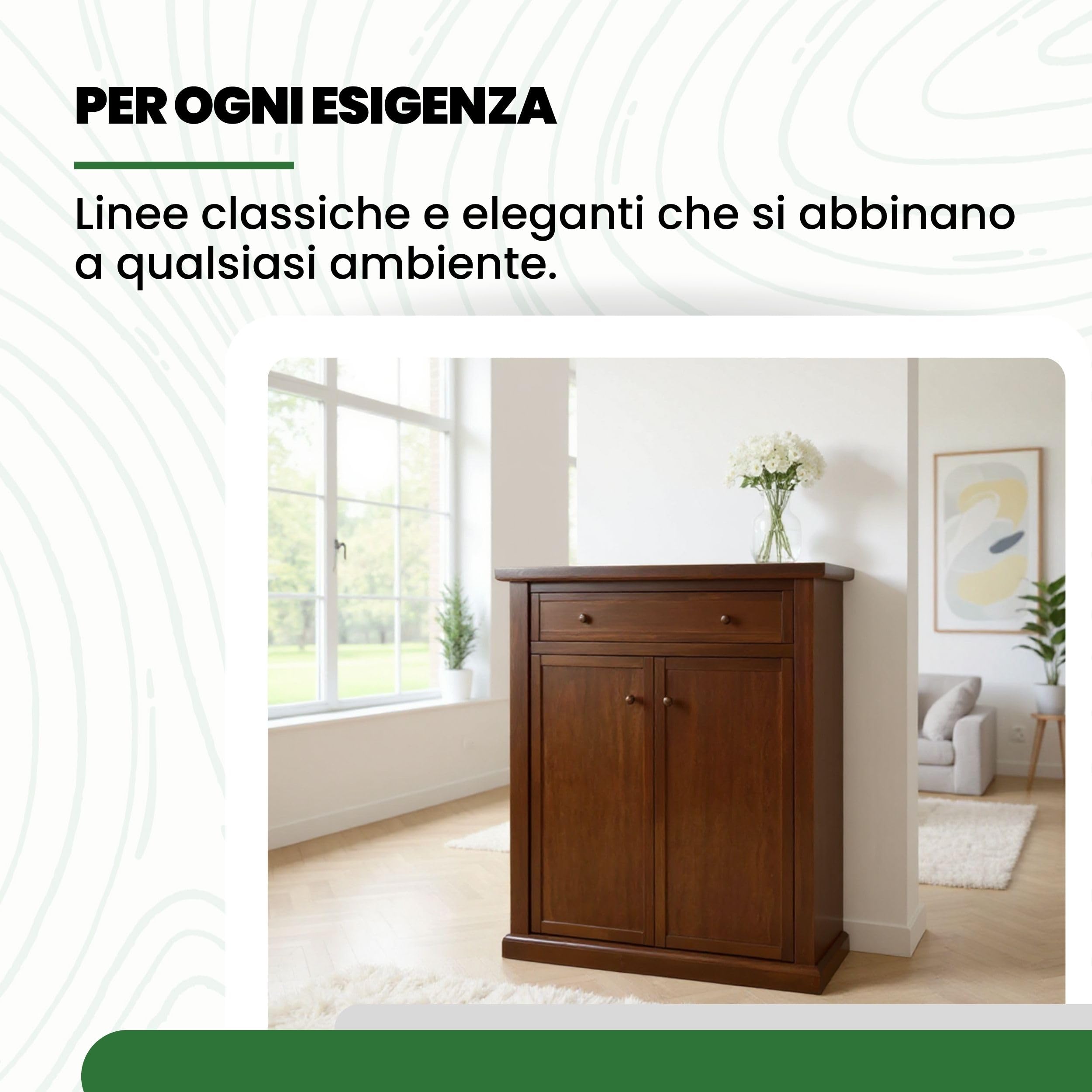 Mar.c.a. Design - Scarpiera Armadio Arte Povera 2 Ante 1 Cassetto - Scarpiera in Legno 87x40x110 cm - Made in Italy