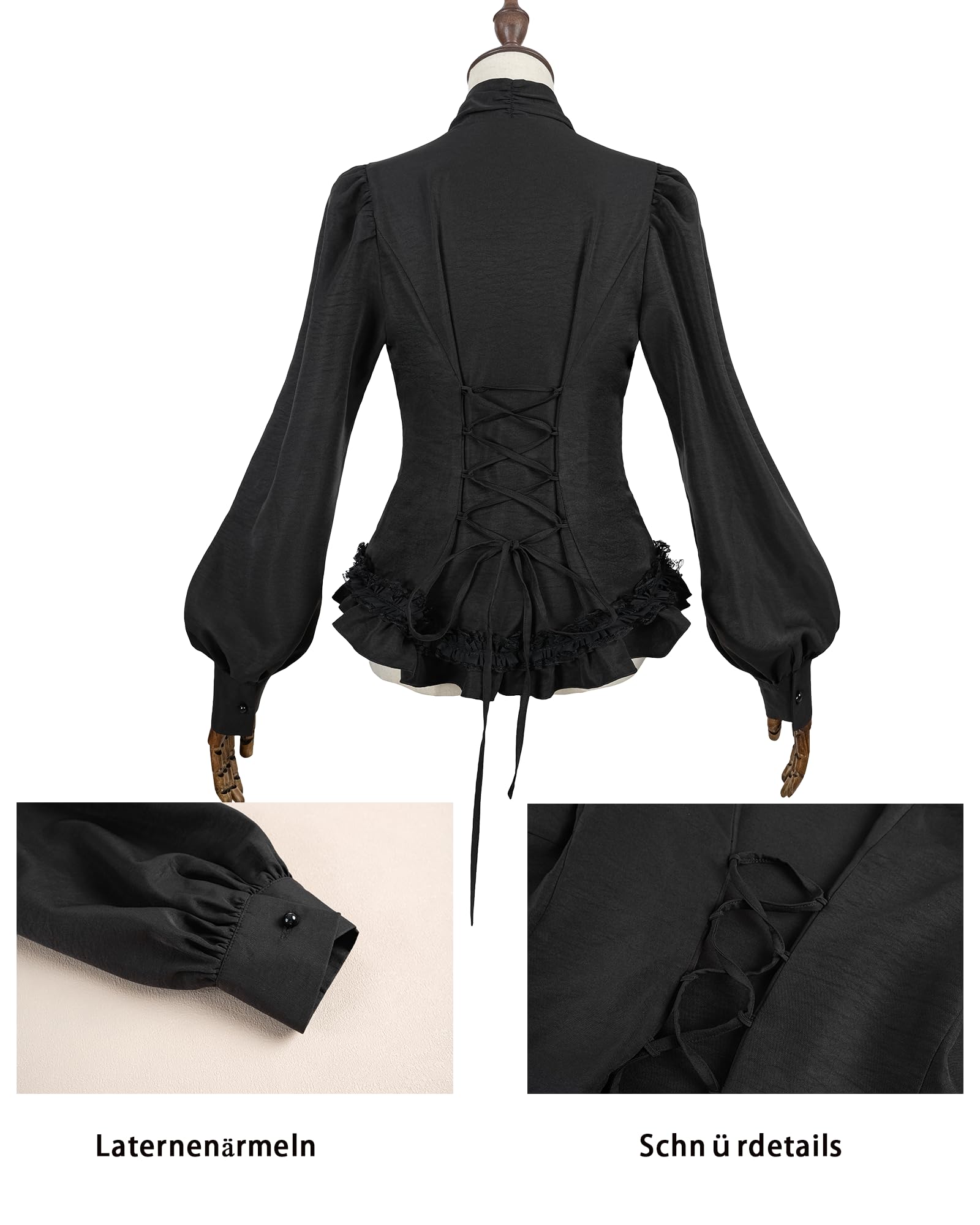 Fiamll Viktorianische Bluse Damen Langarm Gothic Renaissance Bluse Vintage Steampunk Oberteil Mittelalter Shirt