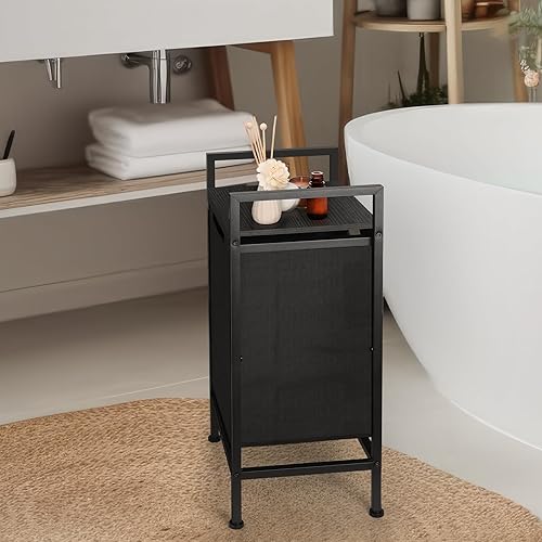 Miniatura 4 de Cesta de lavandería delgada con estante para la ropa sucia con bolsa extraíble extraíble con estante para baño, dormitorio, sala de estar, color