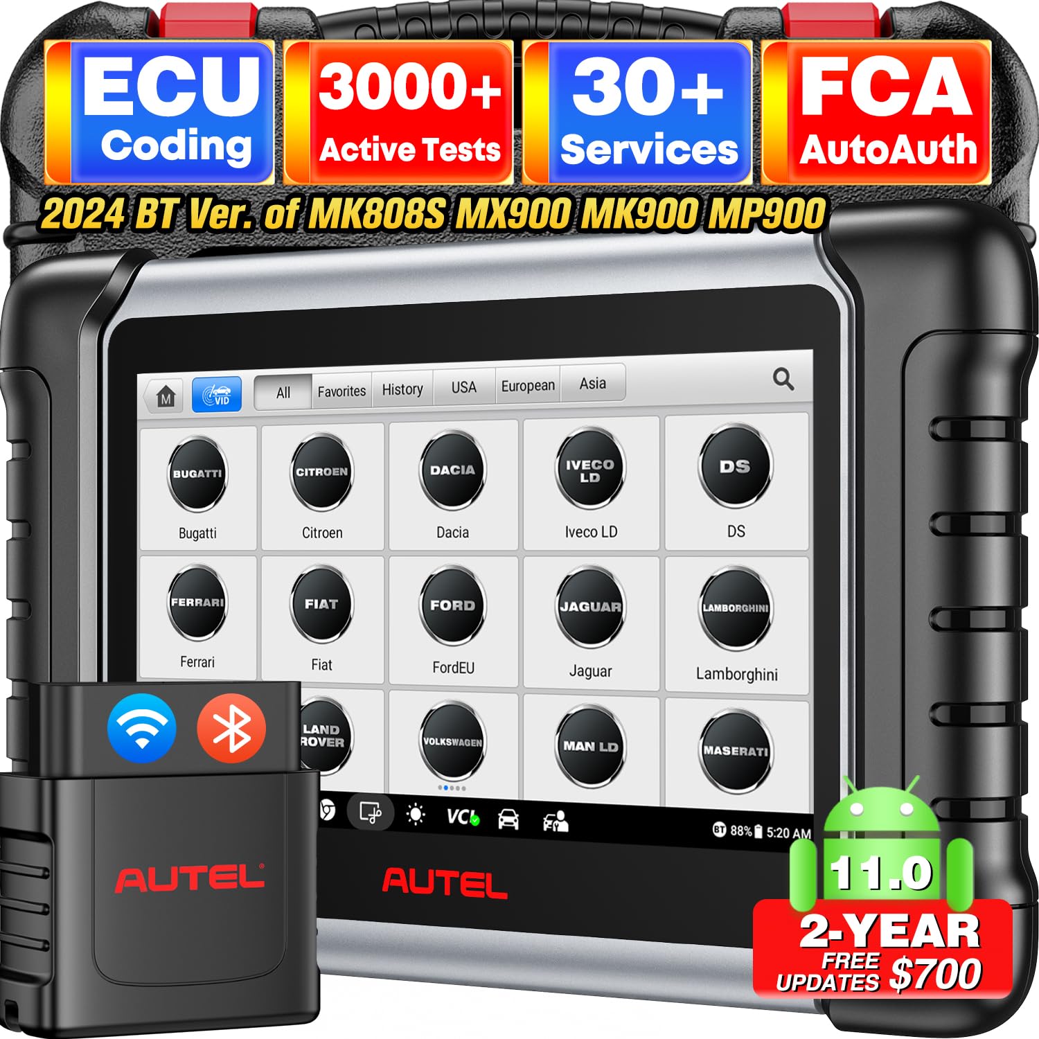 2025 Autel MaxiPRO MP808BT PRO Scanner, 2-Year Update Bidirectional Scan Tool, 2.0 BT Ver of MP900 MP808S MK900 MX900 MK808S, ECU Coding as MS906 Pro, 3K+ Active Test, 30+ Reset, VAG Guide, OE All Sys