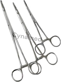 Cynamed-Set of 3 Pean HEMOSTAT Forceps Curved 6" 8" 10" Hemostat Forceps Tongs Full Serrated Stainless Steel