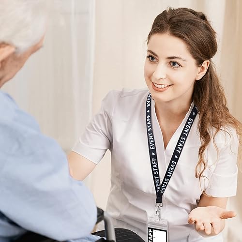 Miniatura 6 de Harloon Juego de 25 cordones negros para personal de eventos con soporte de plástico transparente para tarjetas de identificación para voluntarios