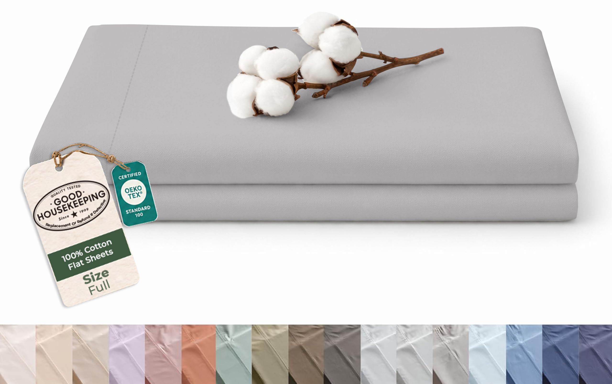 Royale Linens 100% Organic Cotton Full Size Flat Sheet Only - Percale Top Sheets - Full Flat Sheet Sold Separately - Lightweight &amp; Super Soft 100% Cotton Silver Bed Sheets Only (81" x 96", Silver)