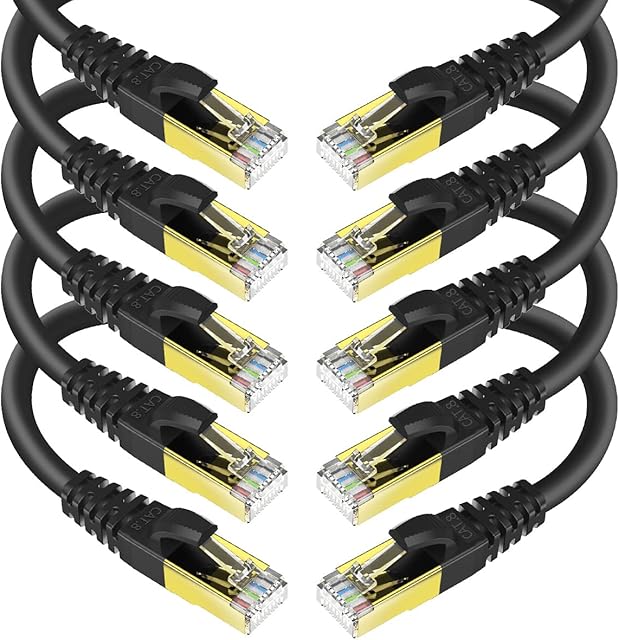 KASIMO CAT 8 Ethernet Cable Shielded SFTP Internet Network Patch Cord, Heavy Duty High Speed LAN Cables w Gold Plated RJ45 Connector Professional for Router, Modem, Gaming (3 Feet, 10 Pack Black)