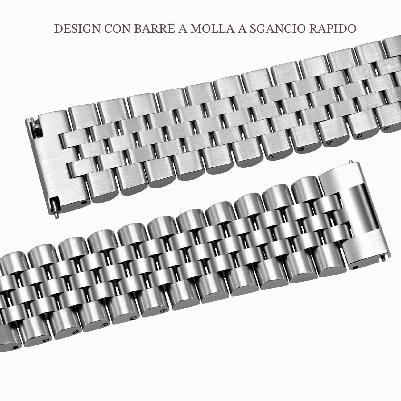 Kai Tian 3D 5 Perle Fissate Vite Rilascio Rapido Cinturino 20mm 22mm Acciaio Inossidabile Bracciale Orologio Ingegnere Chiusura Pieghevole Argento Nero