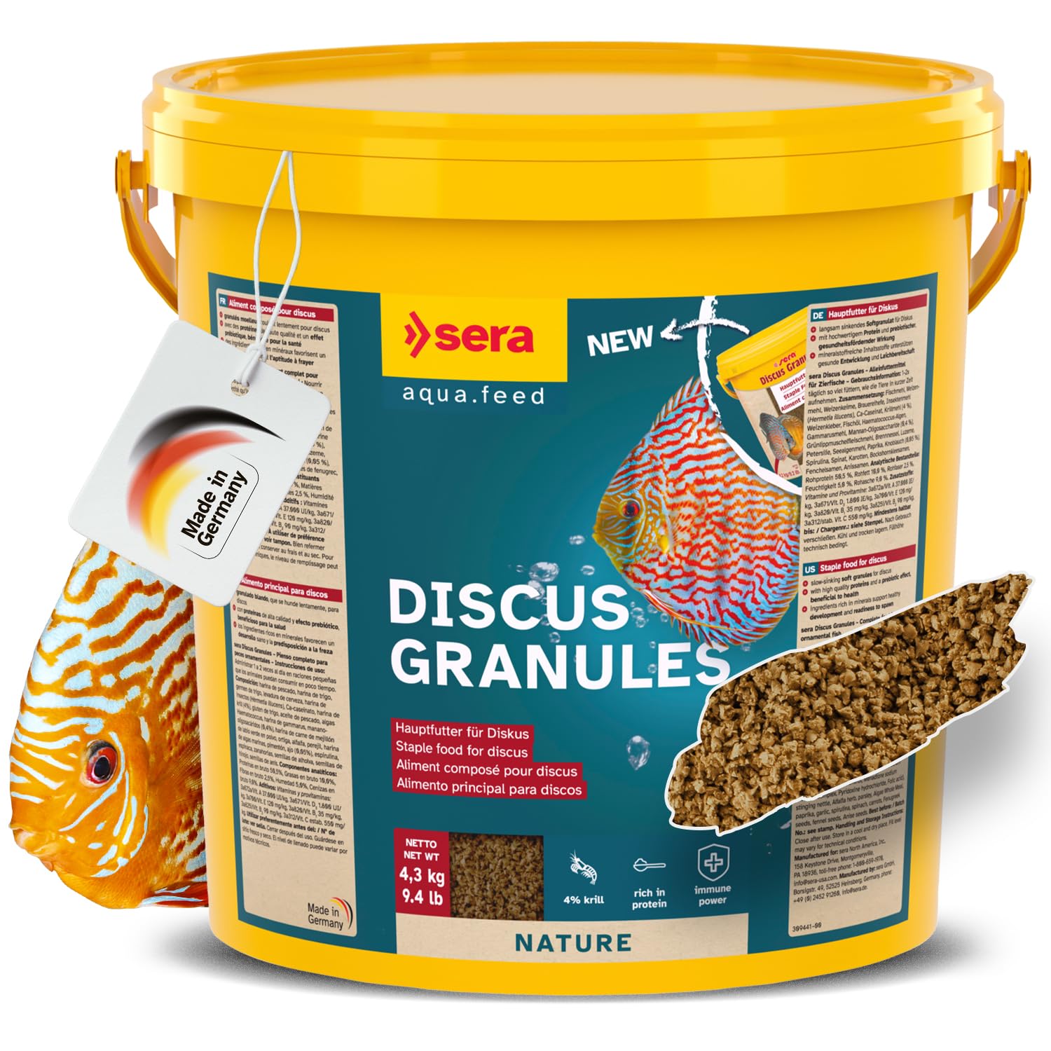 Sera Discus Granules Nature 10l (4,2kg/147,1 oz) | Main Feed for All Discus & Ornamental Fish | Rich in Aquatic Proteins & Minerals | No Dyes or Preservatives | Boosts Growth, Health & Fertility