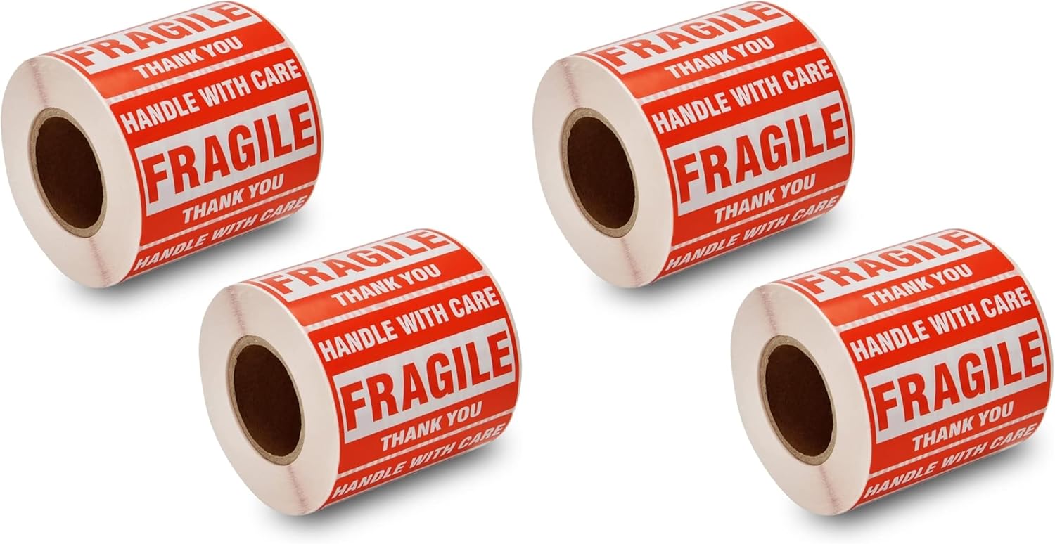 SJPACK 1000 Fragile Stickers 2 Rolls 2'' x 3'' Fragile - Handle with Care - Thank You Shipping Labels Stickers (500 Labels/Roll) (Pack of 2)