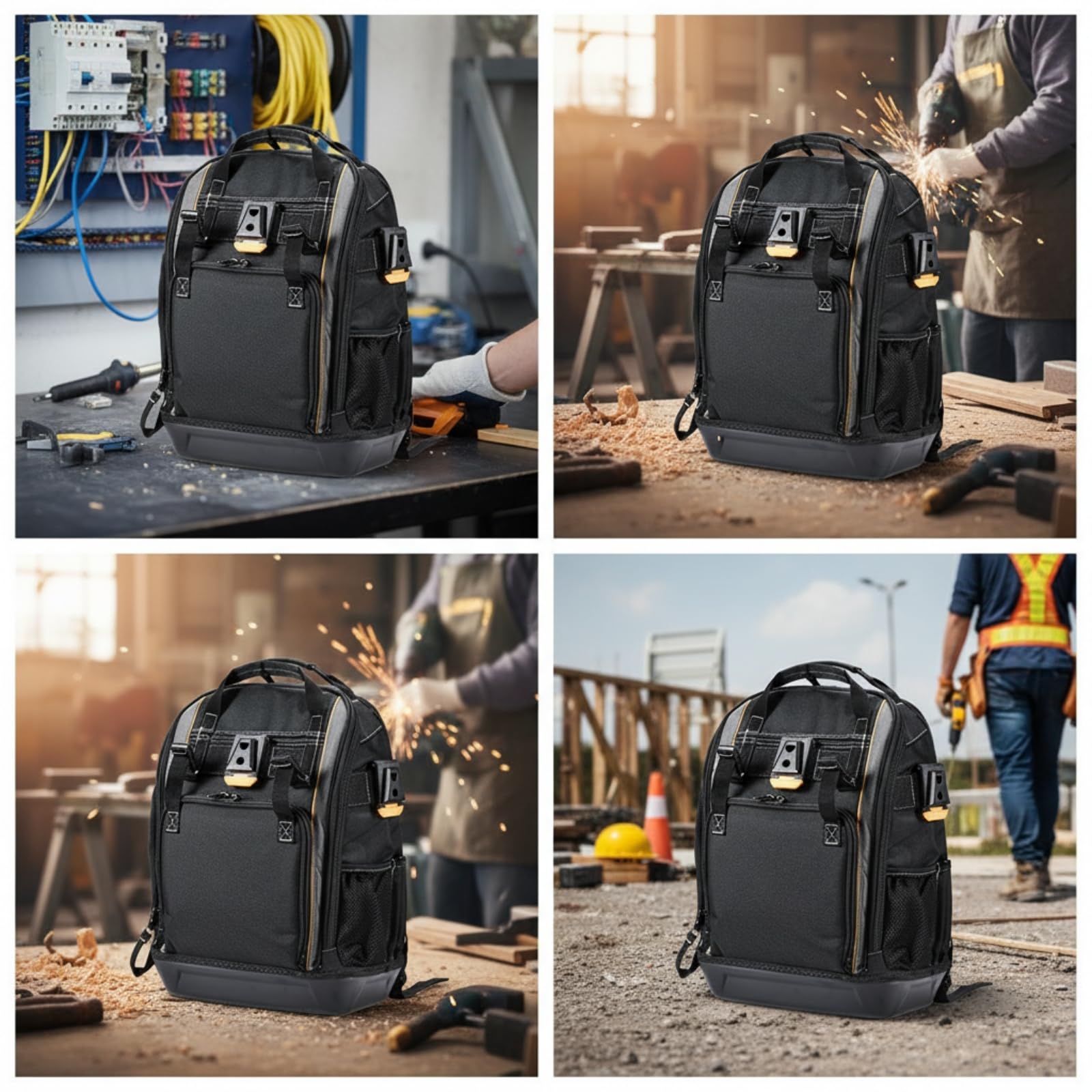 Sac à Dos avec Base Moulée Renforcé | Multipoches, extrêmement résistant Résistant, Sac à Dos Porte-Outils, pour Chantier, Maintenance Mobile, Électriciens