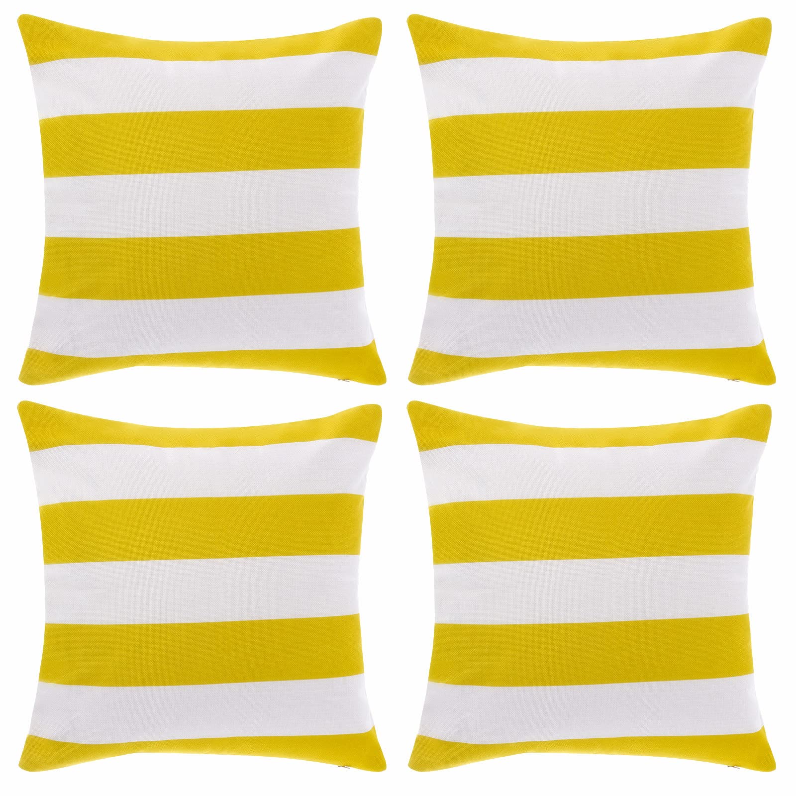 Tiggell Confezione da 4 Federe Impermeabili per Cuscini da Esterno, a Righe, 45,7 x 45,7 cm, Giallo e Bianco
