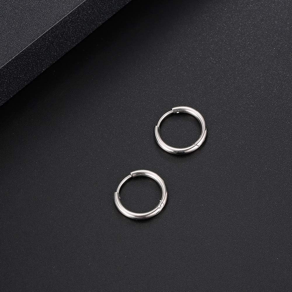 316L Surgical stainless steel hoop earrings 8mm/10mm/12mm Hypoallergenic Huggie Earrings Small Hoop Sliver Black Sleeper Earrings For Women Men - Image 4