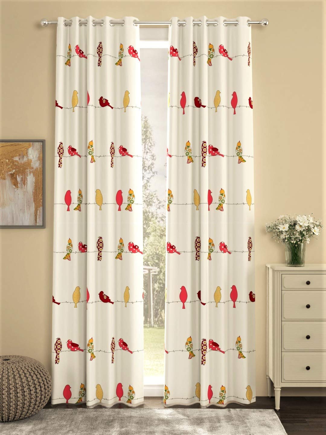 SpangleHomes Hanging Birds 3D Counting Printed Kids Grommet Opaque Curtains For Kids Room,Nursery,Bedroom Playroom(2 Panels,4X5 Feet)Cute Curtain For Kids Room,Set Of 2,Printed,Window Curtain,White-image-42