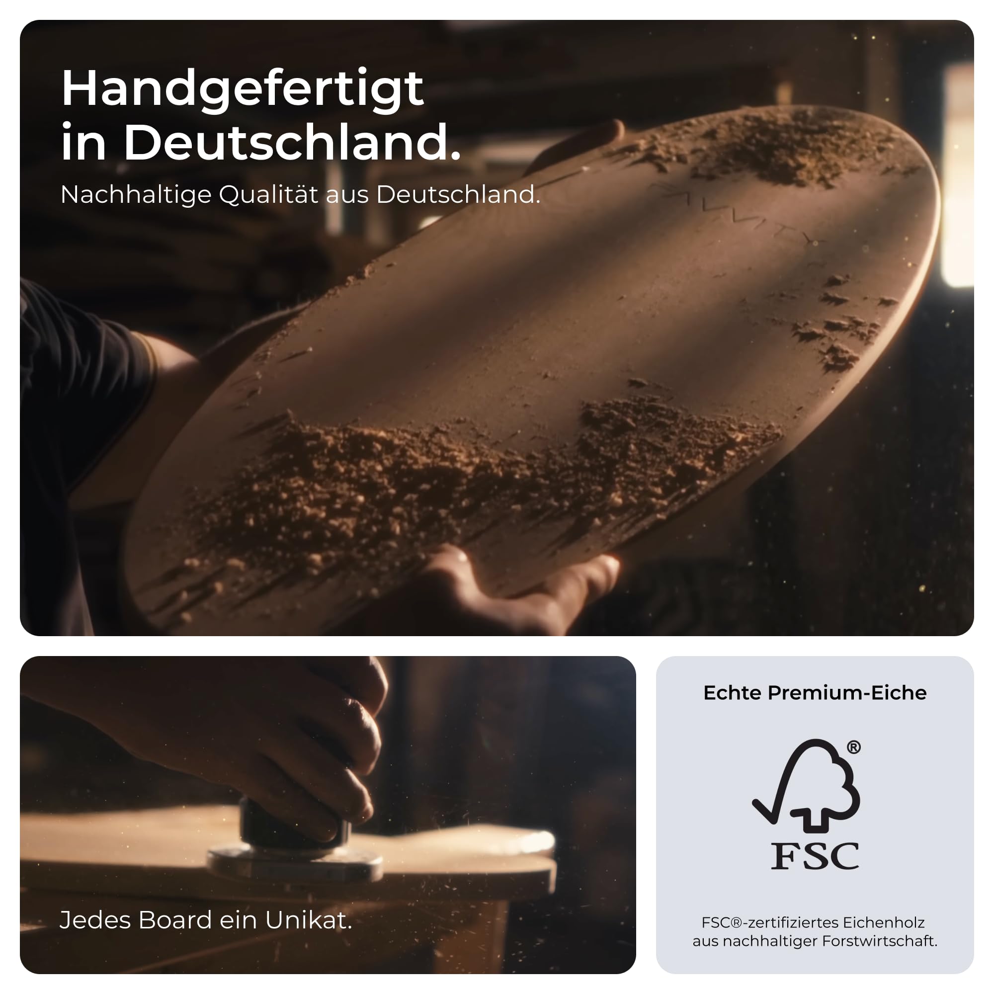 Balance Board aus Eichenholz [Handgefertigt in Deutschland] FSC-zertifizierter Gleichgewichtstrainer mit Trainings-App | Waveboard Surf Balance Board Erwachsene & Kinder | Balanceboards - FAVVITY®