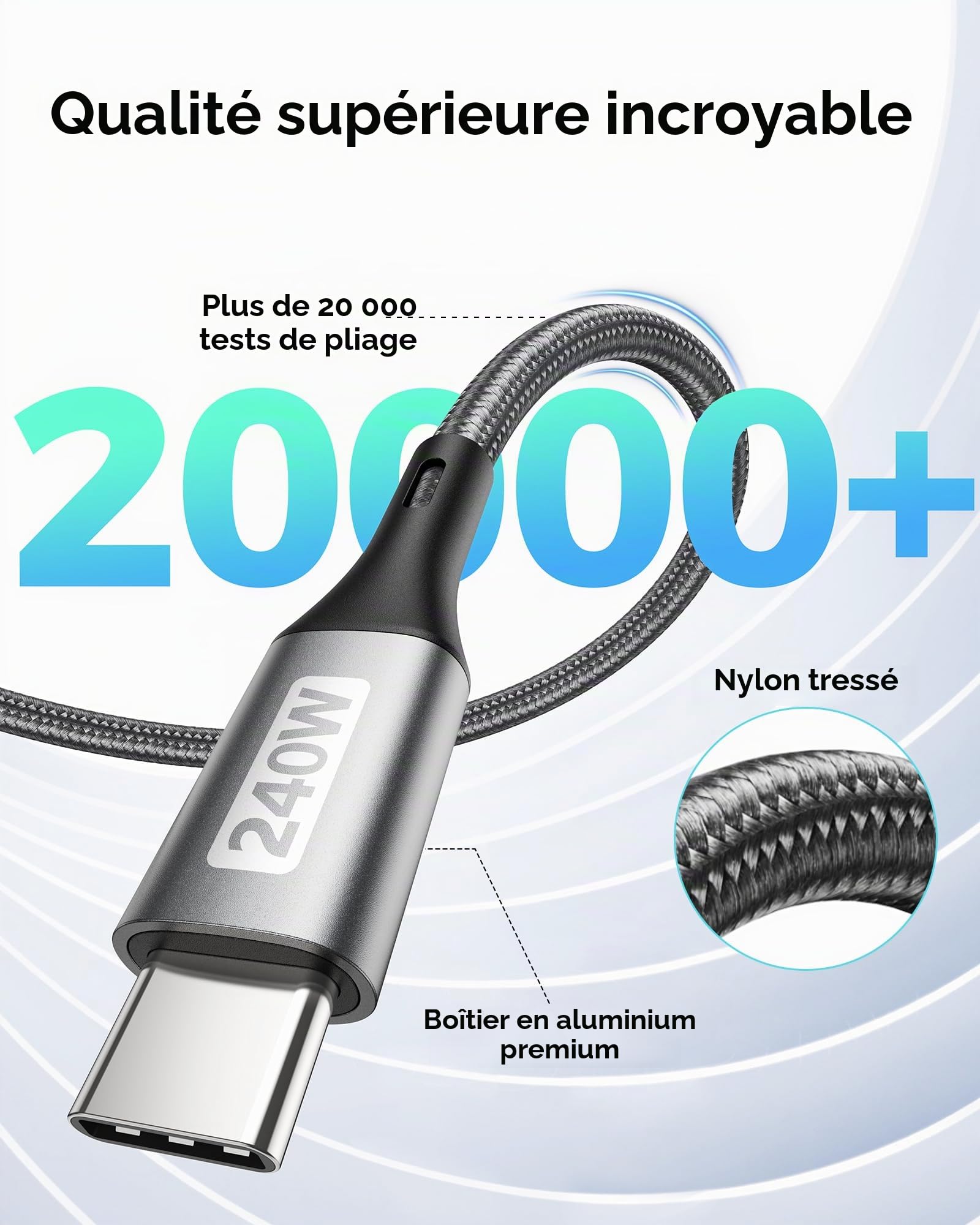 Silkland Câble USB C vers USB C Court 30CM Coudé [240W 48V/5A], PD3.1&QC4.0+ Câble USBC Charge Rapide 90 Degrés pour Android Auto, iPhone 17/16/15, Samsung S25, MacBook Pro/Air, iPad Pro/Mini, Pixel