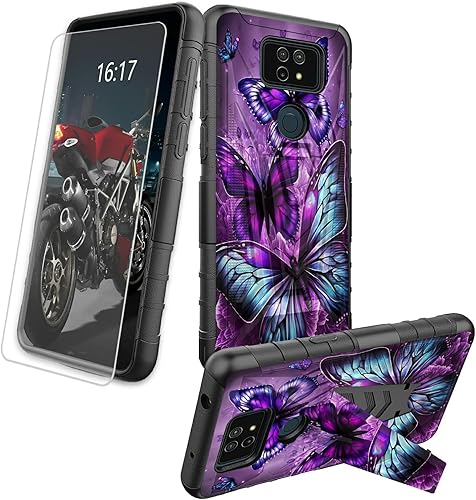 Miniatura 224 de AT&T Calypso 2 (U319AA) Funda con protector de pantalla de vidrio templado resistente con función atril integrado para debut de críquet, ciervo