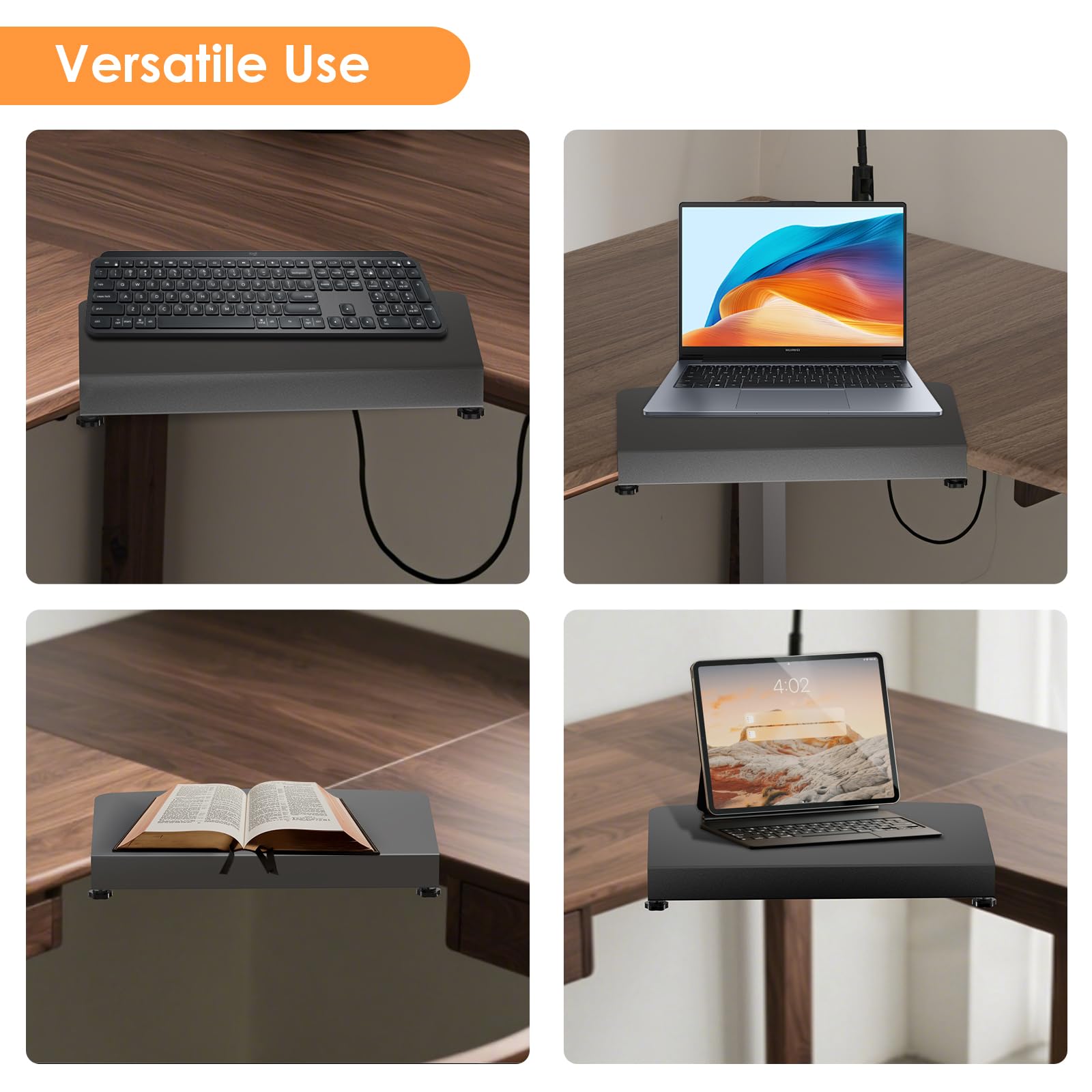 Piastra angolare da 43,2 cm con morsetto, supporto per piattaforma a L, supporto per scrivania angolare, nero