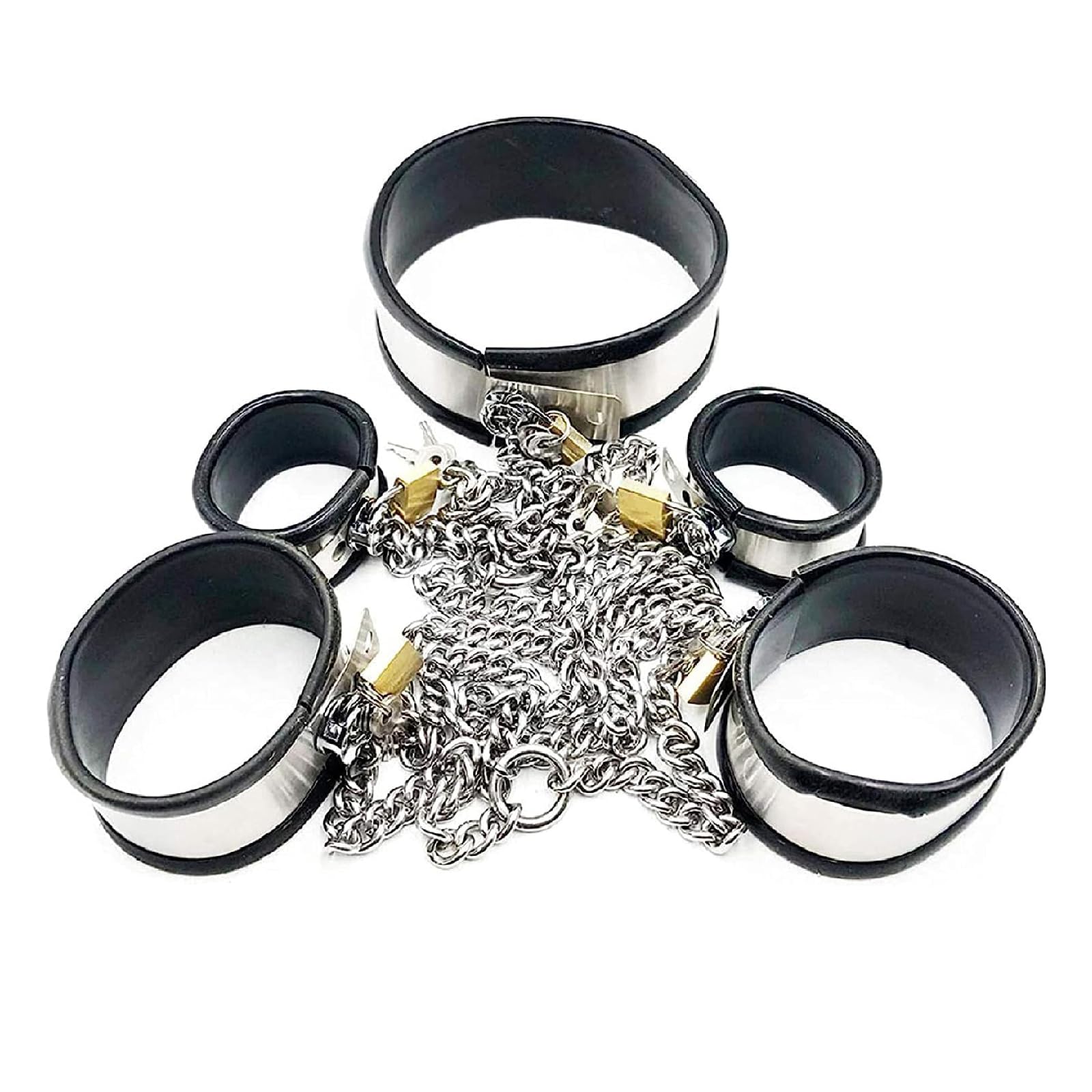 Menottes de cou et cheville en acier inoxydable et silicone noir