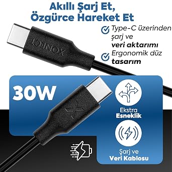 Type-C to Type-C ile Uyumlu iPhone ve Samsung ile Uyumlu Hızlı Şarj ve Data Kablosu 40 cm (Siyah)