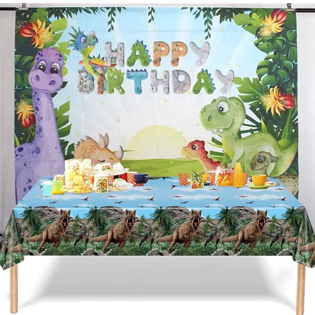 Tiamon Dinosaurier Tischdecke – 3 Stück, 137x274 Cm, Gelb Für Geburtstag & Picknick